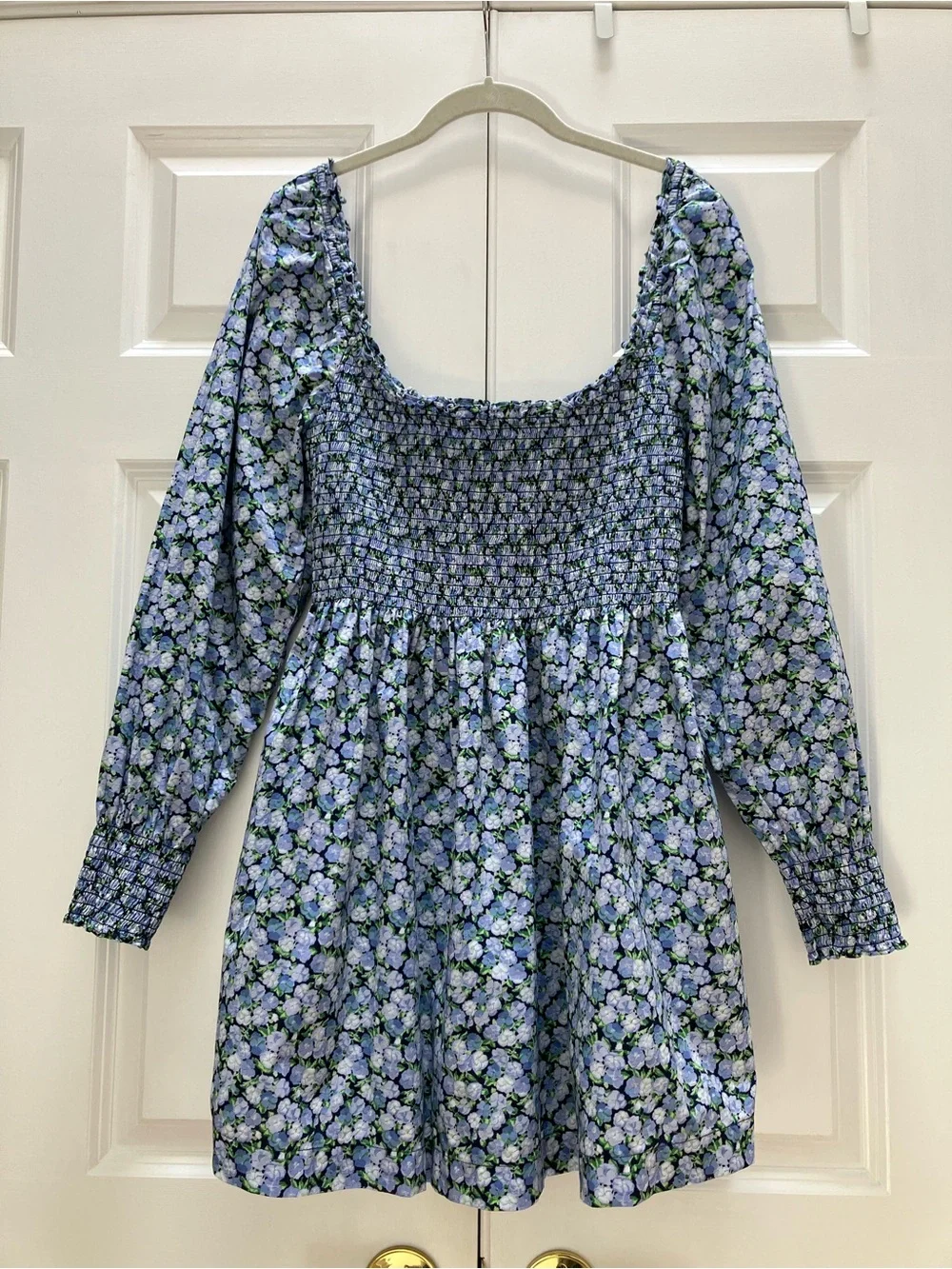 Hill House Home Norah Dress Mini Long Sleeve Floral Blue Pansy Print Large - Picture 4 of 13